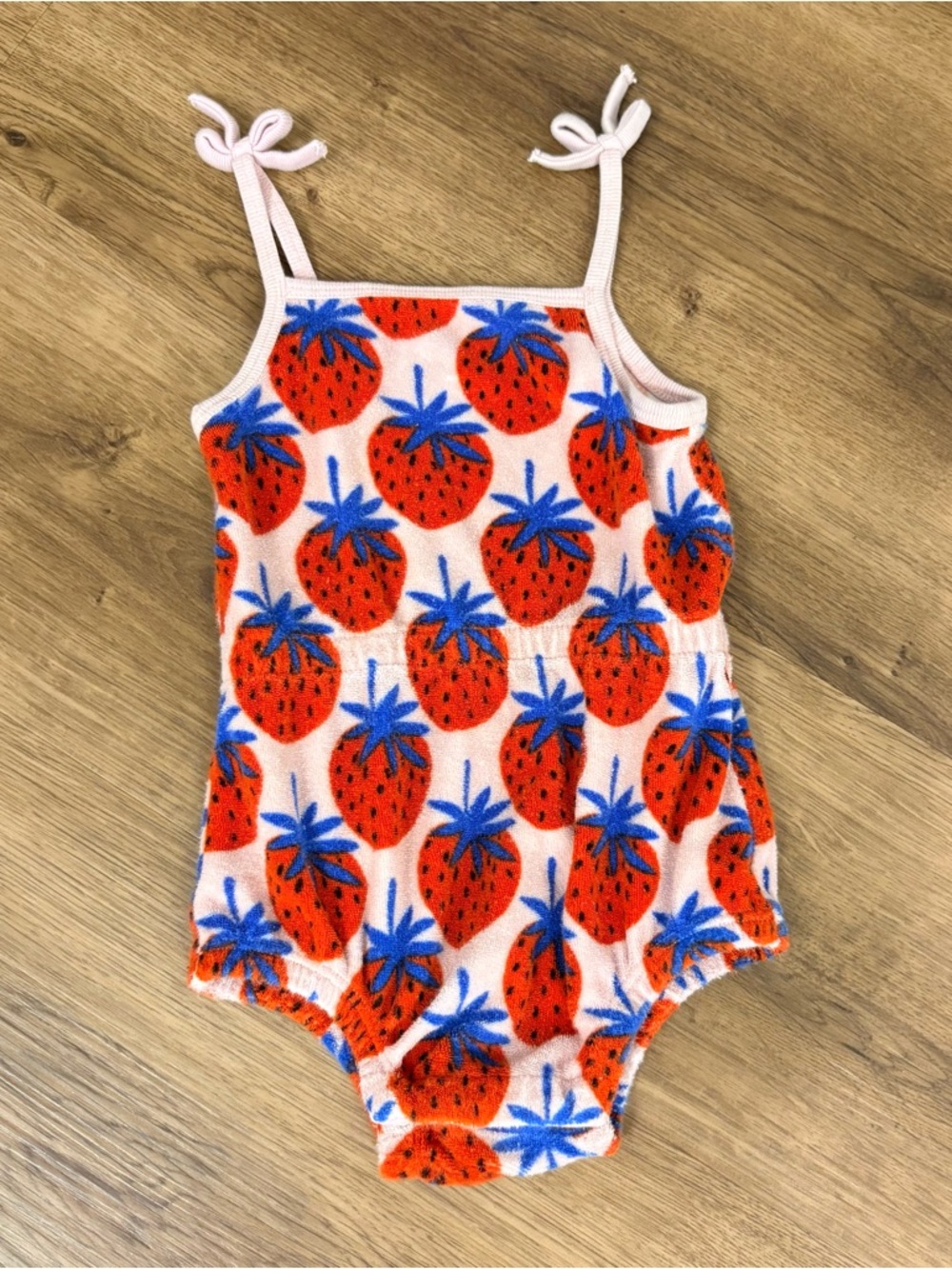 Girls Strawberry Print Toweling Onesie